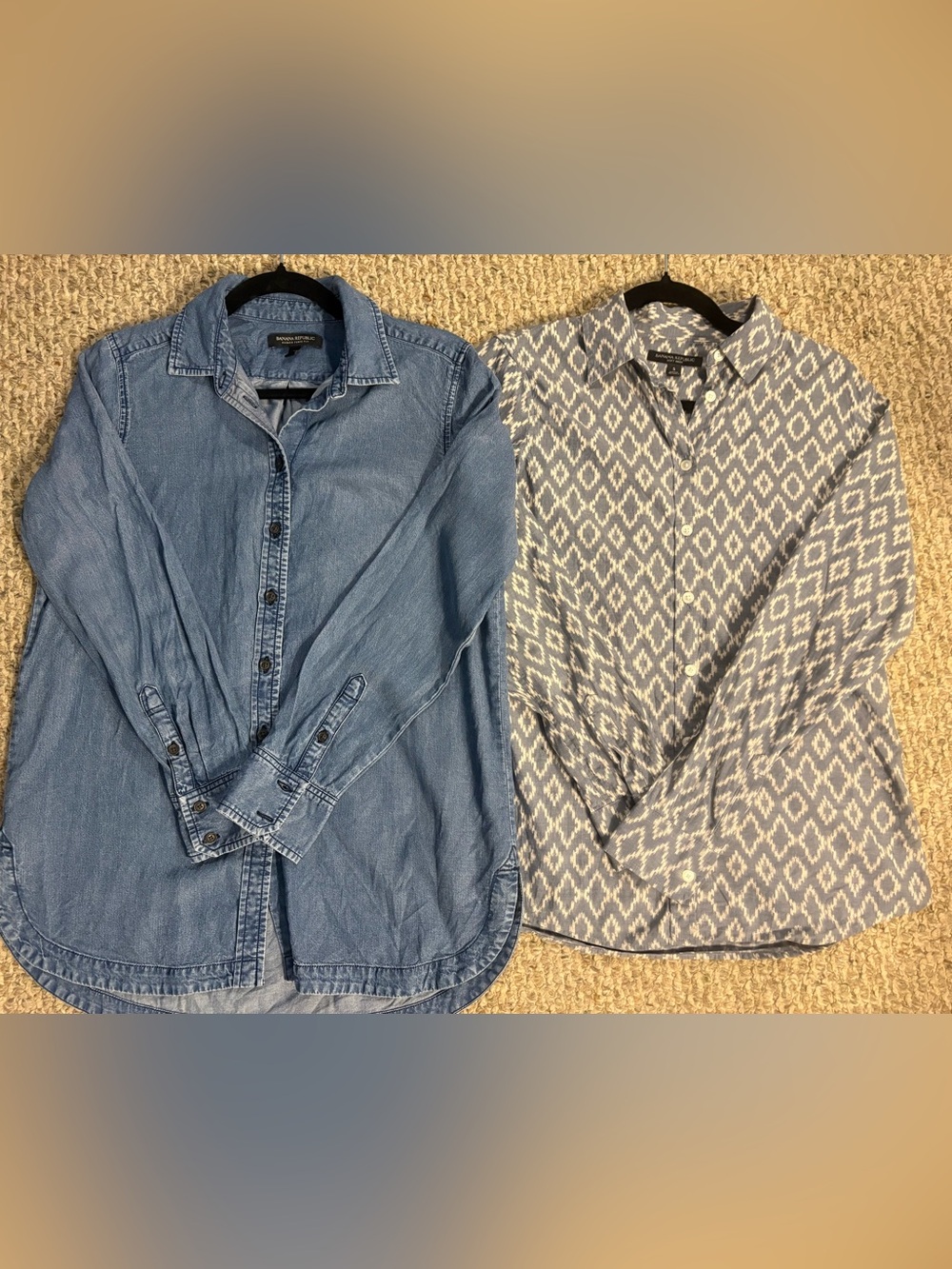 Banana Republic Women’s Blue Denim & Patterned Light Blue Button-Down Duo